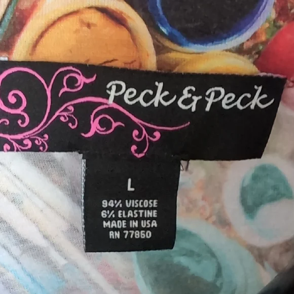 Peck & Peck Graphic Blue and Orange 3/4 Sleeve Blouse And Black crops - Picture 2 of 7